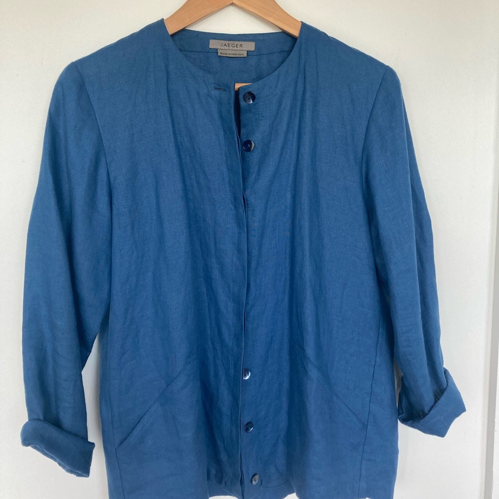 Vintage Blue Linen Jaeger Button-Up Jacket